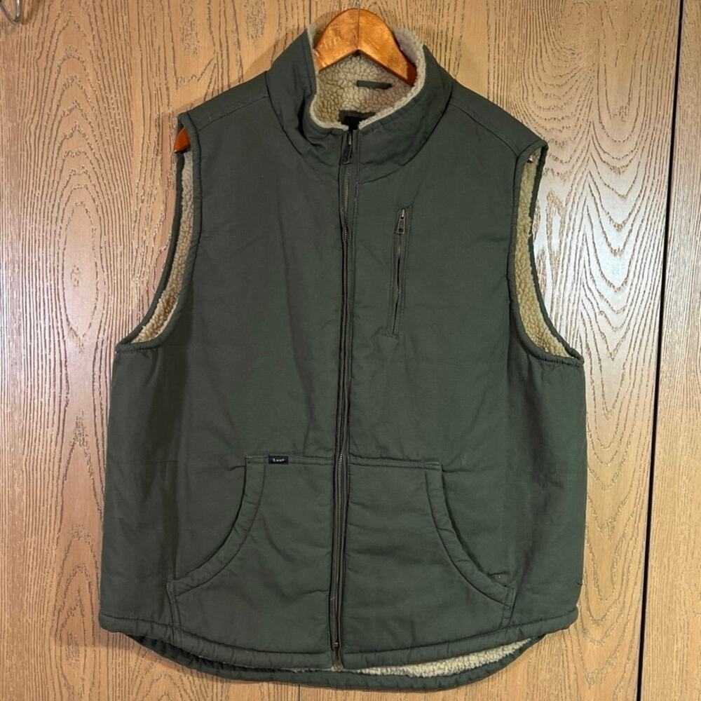 Lee Men Canvas Work‎ Vest Faux Sherpa Lined Outdoor Gorpcore Sz L Cotton Green
